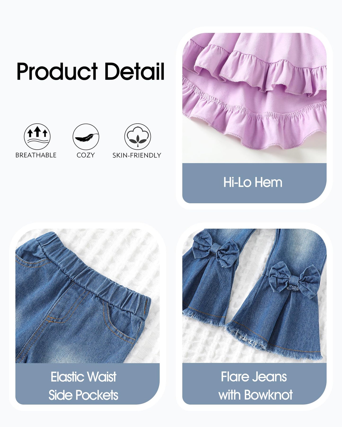 Kucnuzki Toddler Baby Girls Clothes Short Sleeve Shirt Top Flare Denim Jeans 2 Piece Outfits For Girls Cute Clothing Set