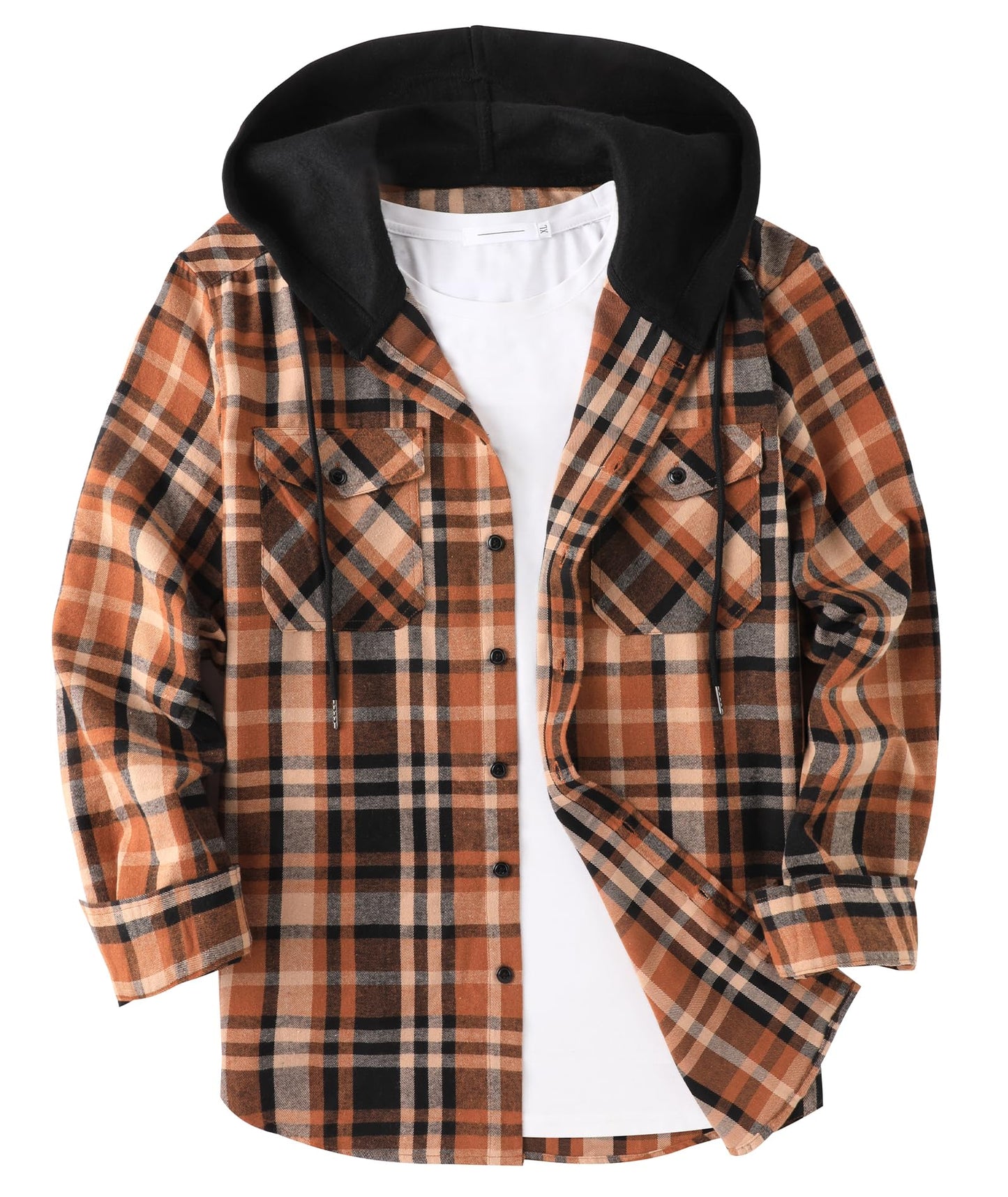 ZITY Men's Flannel Hoodie Shirts Casual Button Down Plaid Shirt Jackets for Men Long Sleeve Stylish Hooded with Pocket