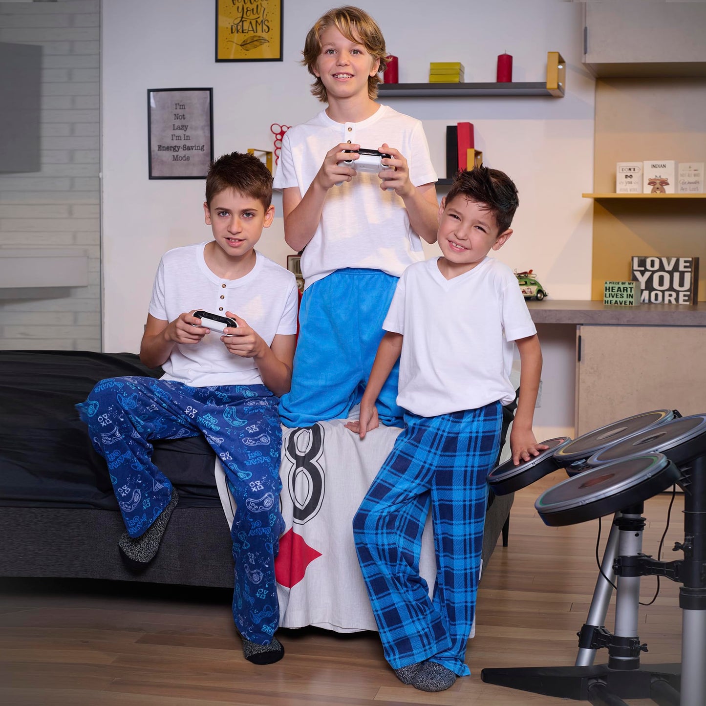 Mad Dog Concepts 3-Pack Boys Pajama Pants - Soft Micro Fleece PJ Bottoms for Kids, Printed Plaid Design - Boy's Sleepwear