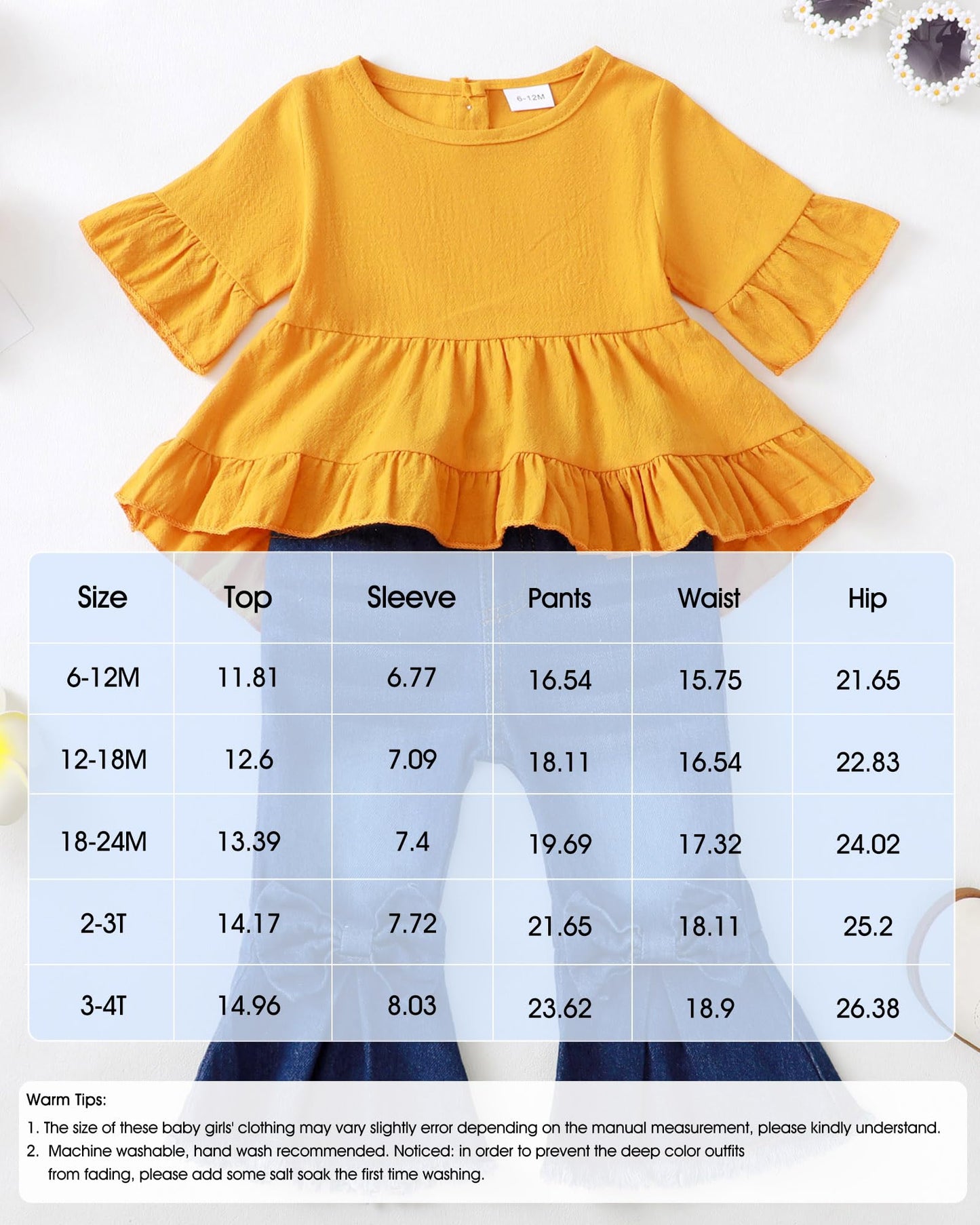 Kucnuzki Toddler Baby Girls Clothes Short Sleeve Shirt Top Flare Denim Jeans 2 Piece Outfits For Girls Cute Clothing Set