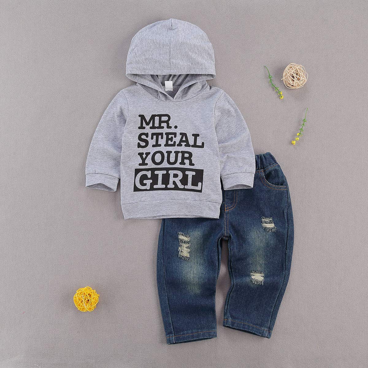 fhutpw Toddler Baby Boy Outfits Hoodie Sweatshirts & Jeans Clothes Set Fall Winter 6 9 12 18 24 Months