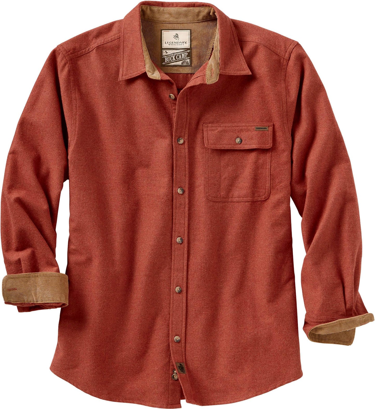 Legendary Whitetails Men's Buck Camp Flannel, Long Sleeve Plaid Button Down Casual Shirt, Corduroy Cuffs