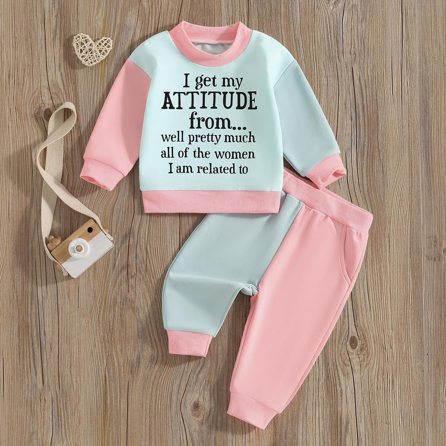 WZTYYDS Toddler Baby Girl Clothes 1T 2T 3T 4T 5T Fall Winter Outfits Contrast Color Long Sleeve Sweatshirt + Pants Sets