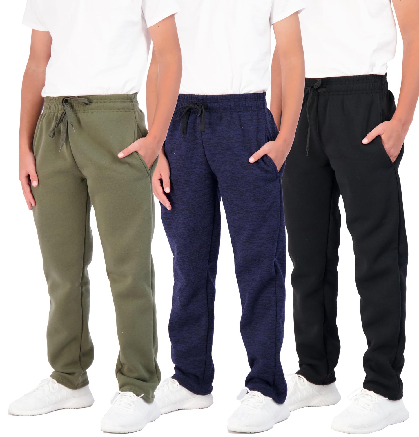 Real Essentials 3 Pack: Boys' Tech Fleece Open Bottom Sweatpants with Pockets