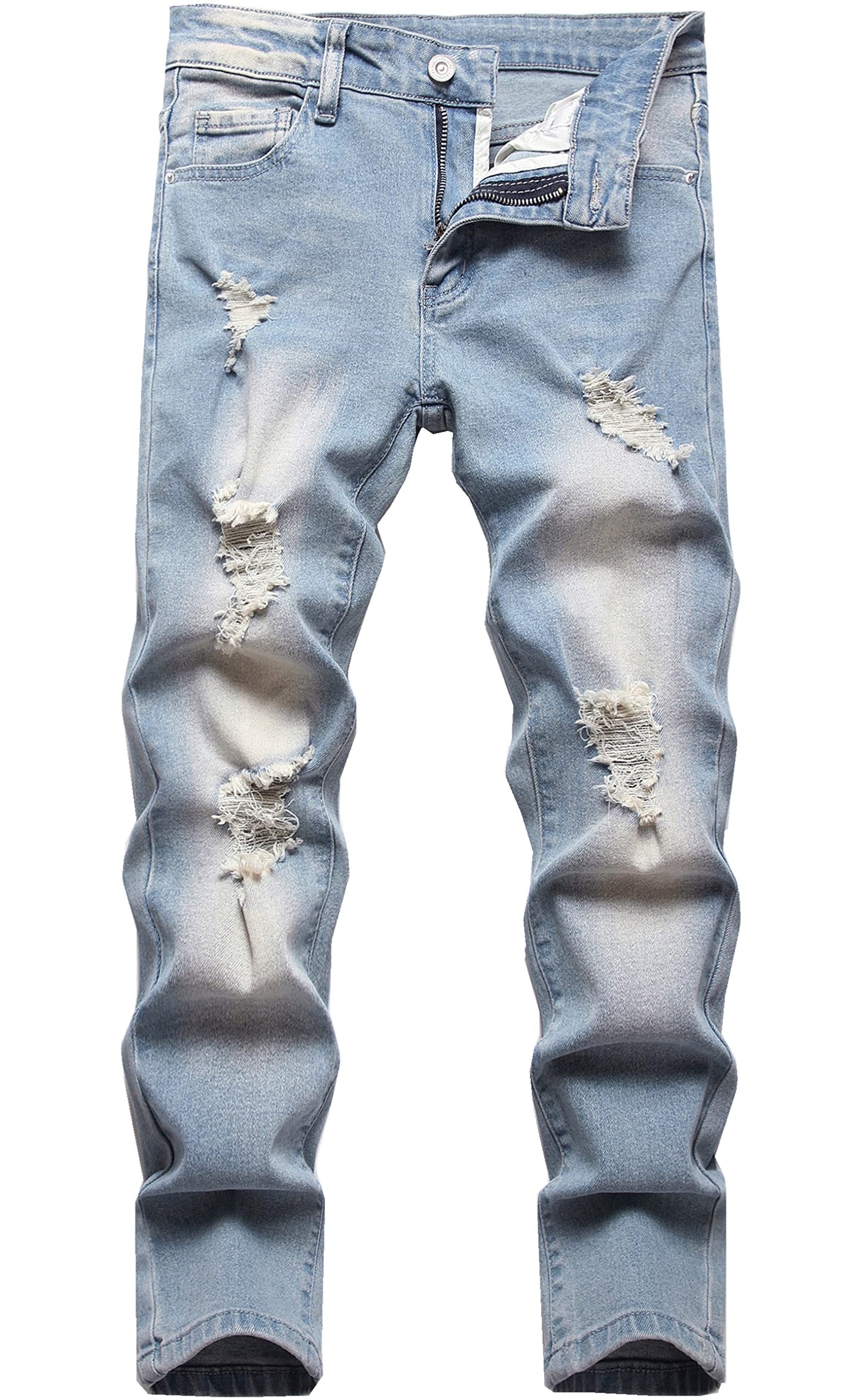 Boy's Skinny Fit Ripped Destroyed Distressed Stretch Slim Jeans Pants