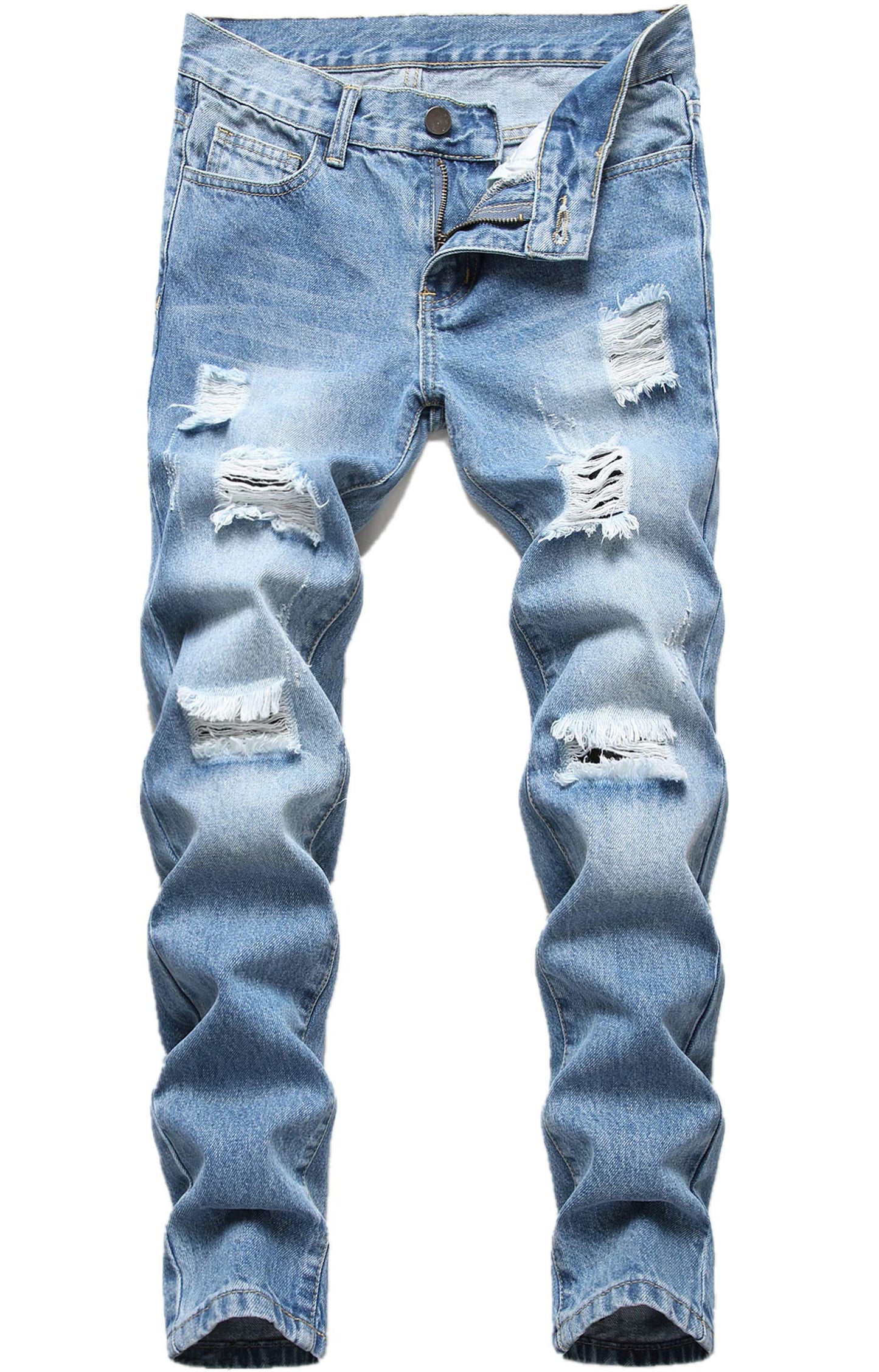 Boy's Skinny Fit Ripped Destroyed Distressed Stretch Slim Jeans Pants