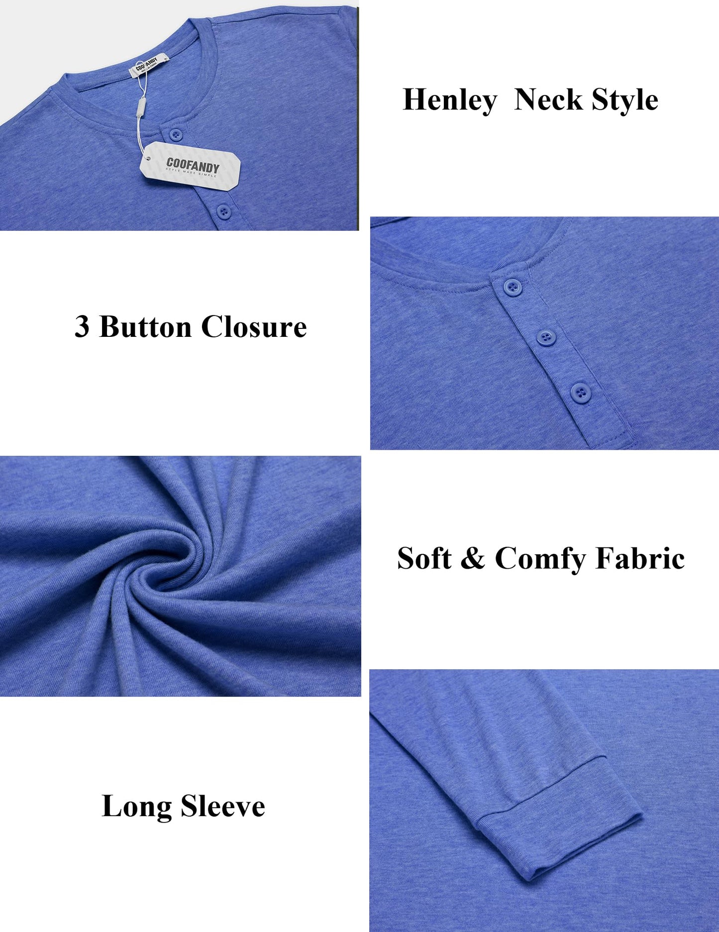 COOFANDY Men's Henley Shirts Long Sleeve Button T-Shirt Lightweight Fashion Casual Pullover Shirt