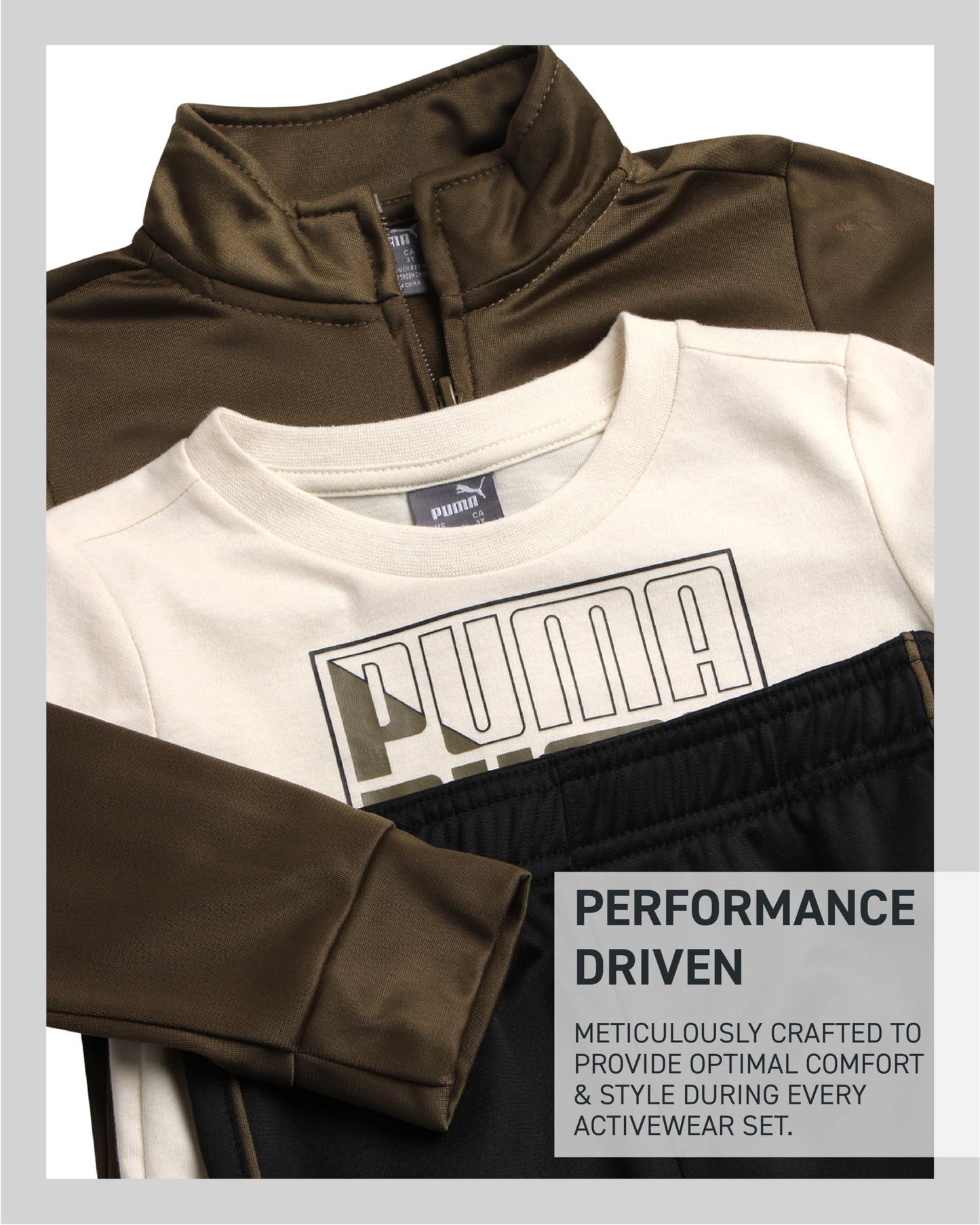 PUMA Toddler Boys Pants Set - 3 Piece Athletic T-Shirt, Zip Up Jacket, Jogger Pants - Boys Activewear Tricot Jogset (12M-4T)