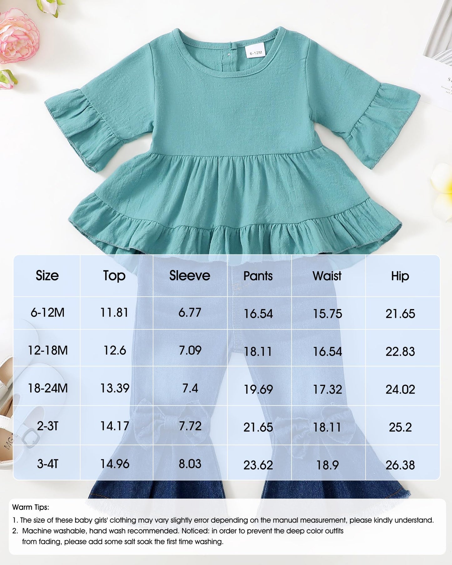 Kucnuzki Toddler Baby Girls Clothes Short Sleeve Shirt Top Flare Denim Jeans 2 Piece Outfits For Girls Cute Clothing Set