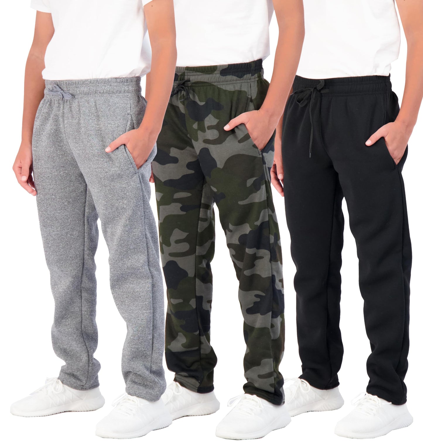 Real Essentials 3 Pack: Boys' Tech Fleece Open Bottom Sweatpants with Pockets