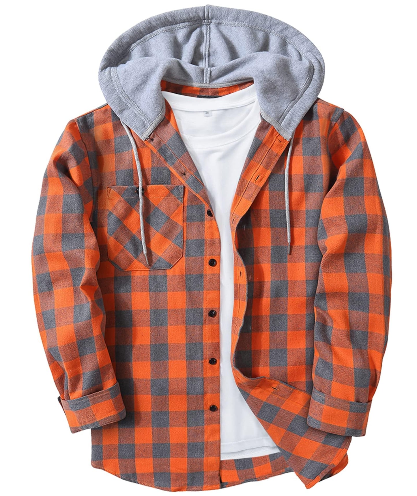 ZITY Men's Flannel Hoodie Shirts Casual Button Down Plaid Shirt Jackets for Men Long Sleeve Stylish Hooded with Pocket