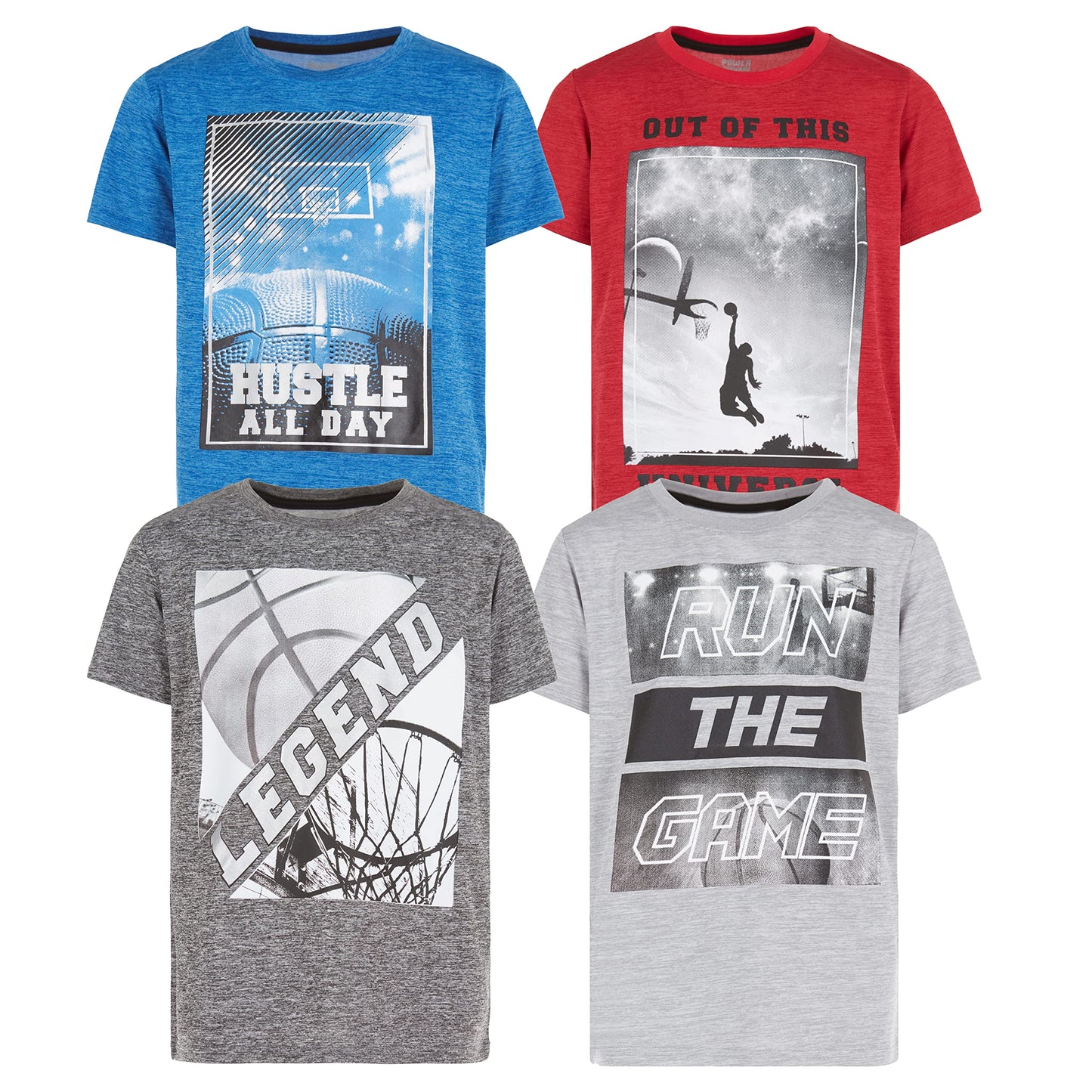 Boys T Shirts - Youth Big Kids Active Athletic Workout Sports Basketball Graphic Short Sleeve Top 4 Pack