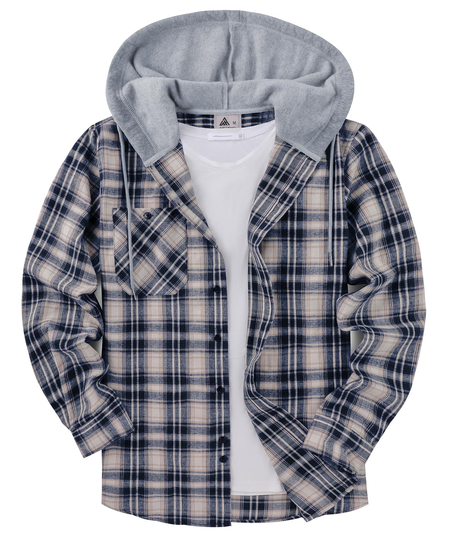 ZITY Men's Flannel Hoodie Shirts Casual Button Down Plaid Shirt Jackets for Men Long Sleeve Stylish Hooded with Pocket