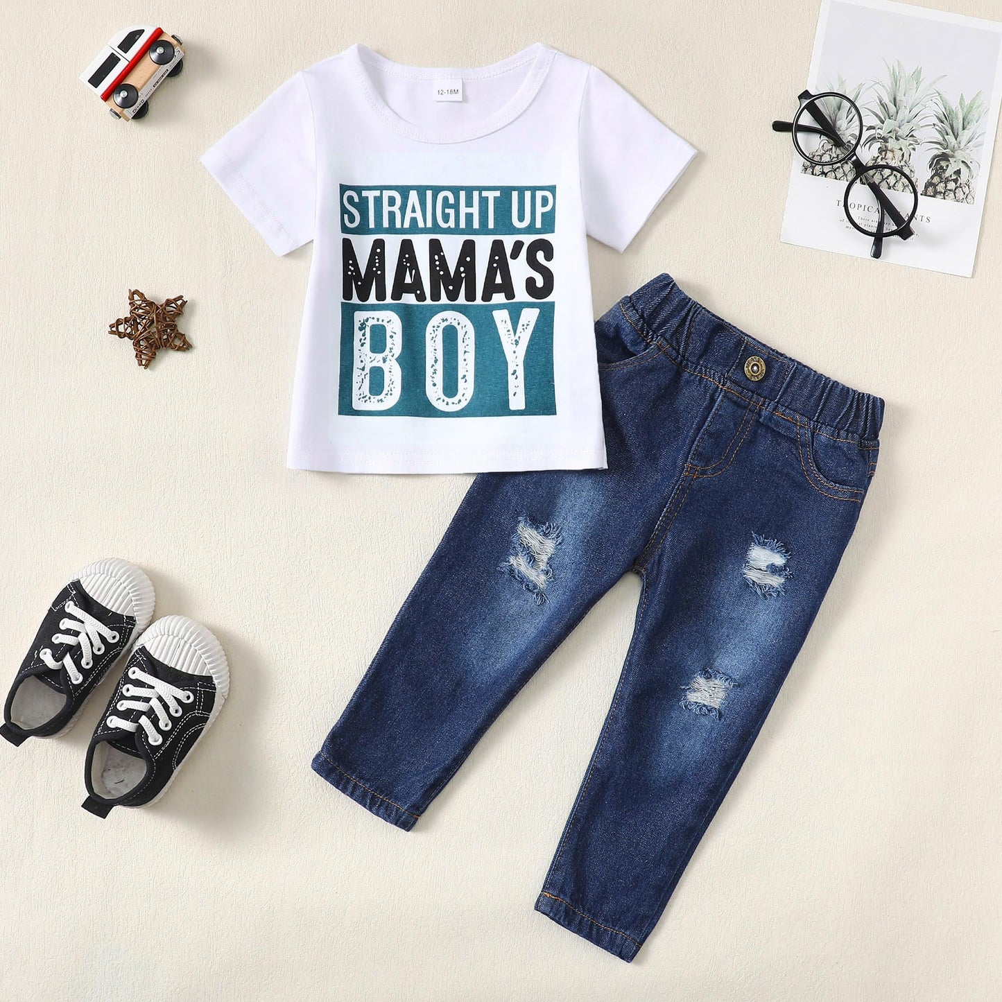 Toddler Boy Clothes Baby Boy Outfit Letter Prints Hoodies Top Ripped Jeans Cute Boys Clothing Set Fall Winter