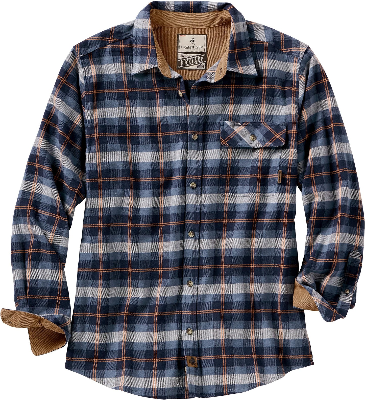 Legendary Whitetails Men's Buck Camp Flannel, Long Sleeve Plaid Button Down Casual Shirt, Corduroy Cuffs