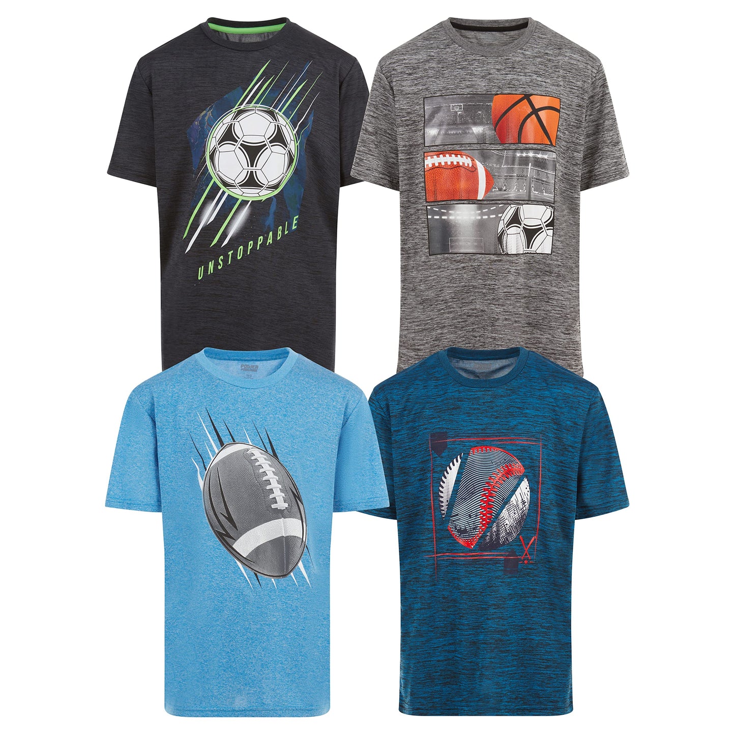 Boys T Shirts - Youth Big Kids Active Athletic Workout Sports Basketball Graphic Short Sleeve Top 4 Pack