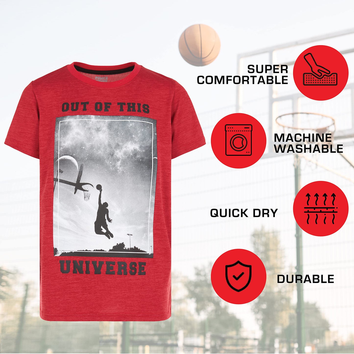 Boys T Shirts - Youth Big Kids Active Athletic Workout Sports Basketball Graphic Short Sleeve Top 4 Pack