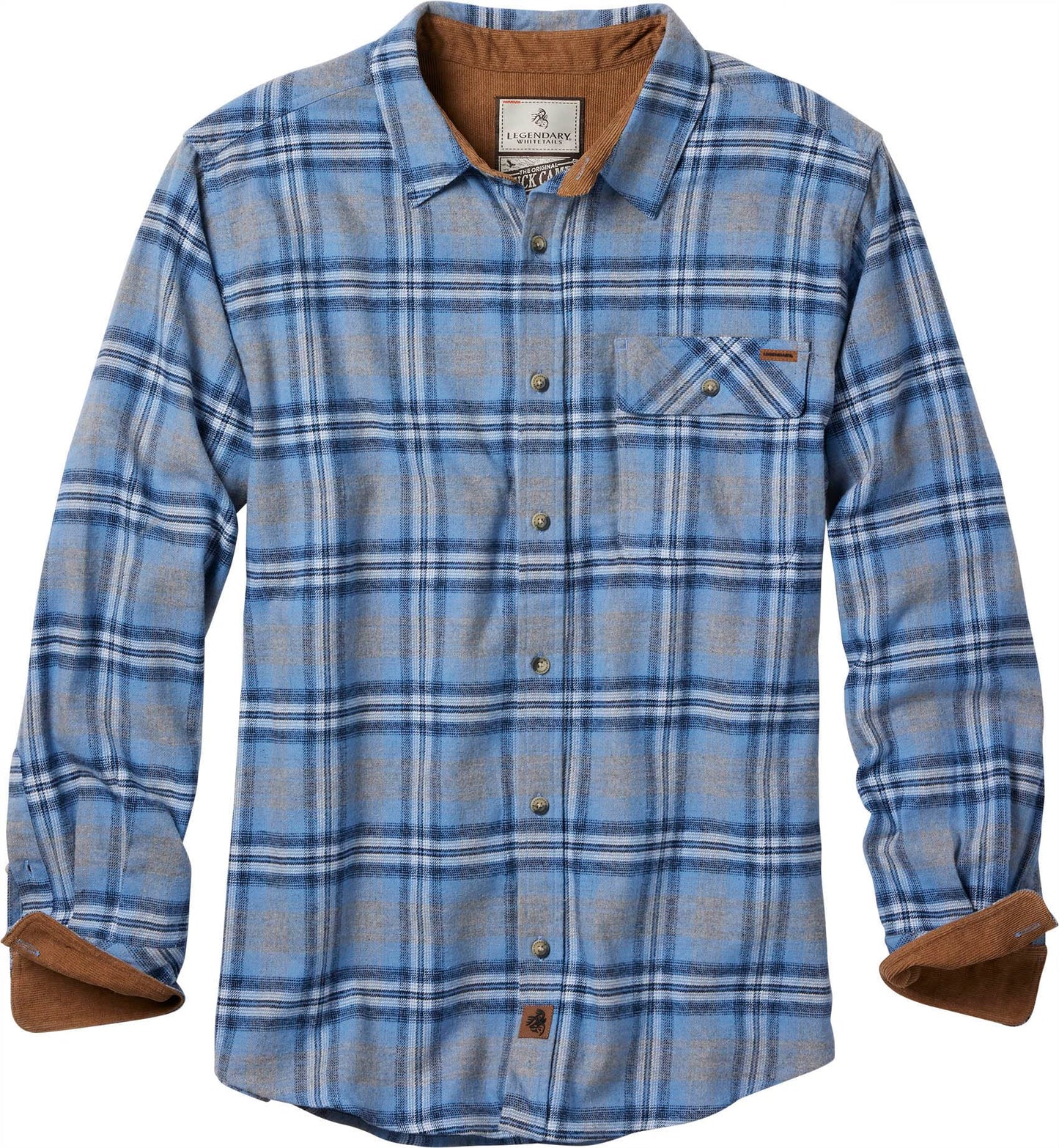 Legendary Whitetails Men's Buck Camp Flannel, Long Sleeve Plaid Button Down Casual Shirt, Corduroy Cuffs