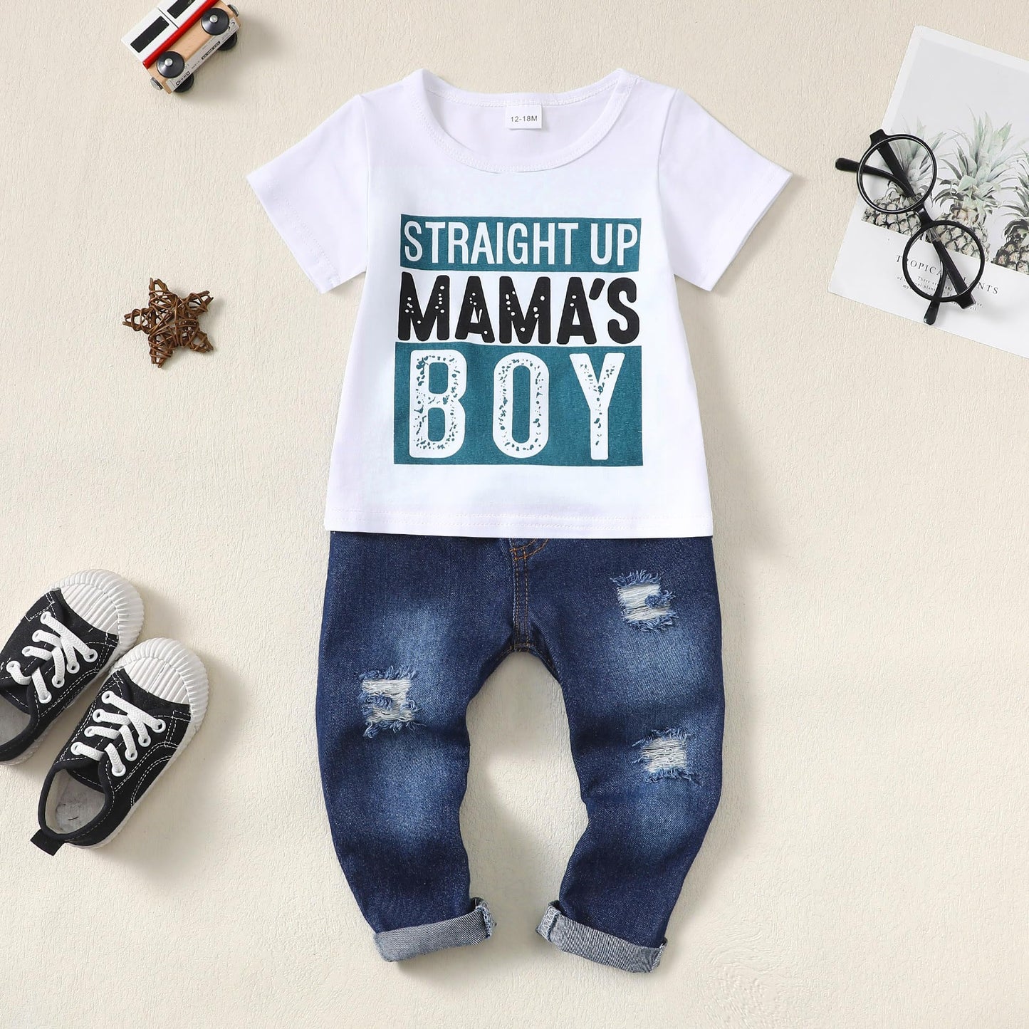 Toddler Boy Clothes Baby Boy Outfit Letter Prints Hoodies Top Ripped Jeans Cute Boys Clothing Set Fall Winter