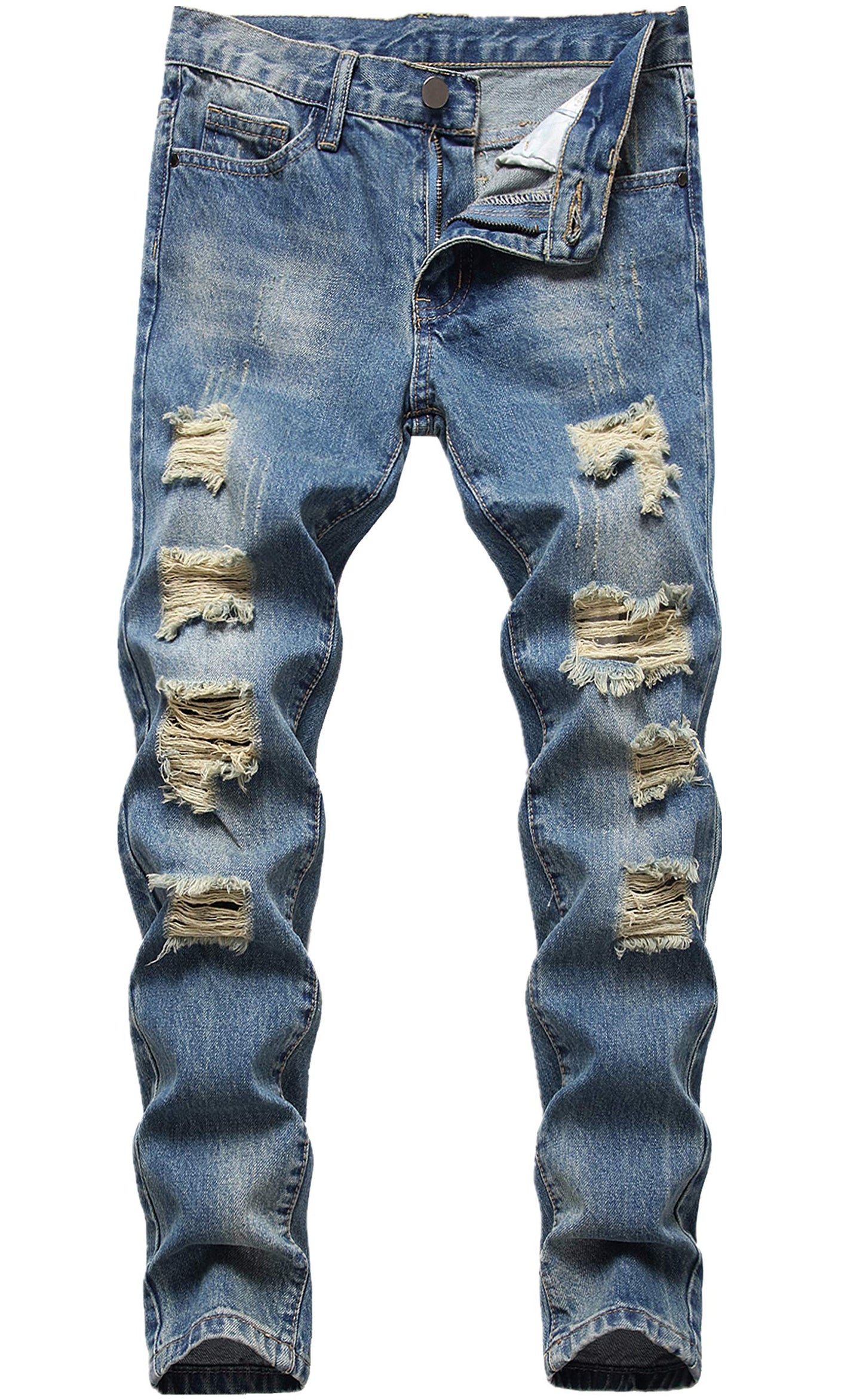 Boy's Skinny Fit Ripped Destroyed Distressed Stretch Slim Jeans Pants