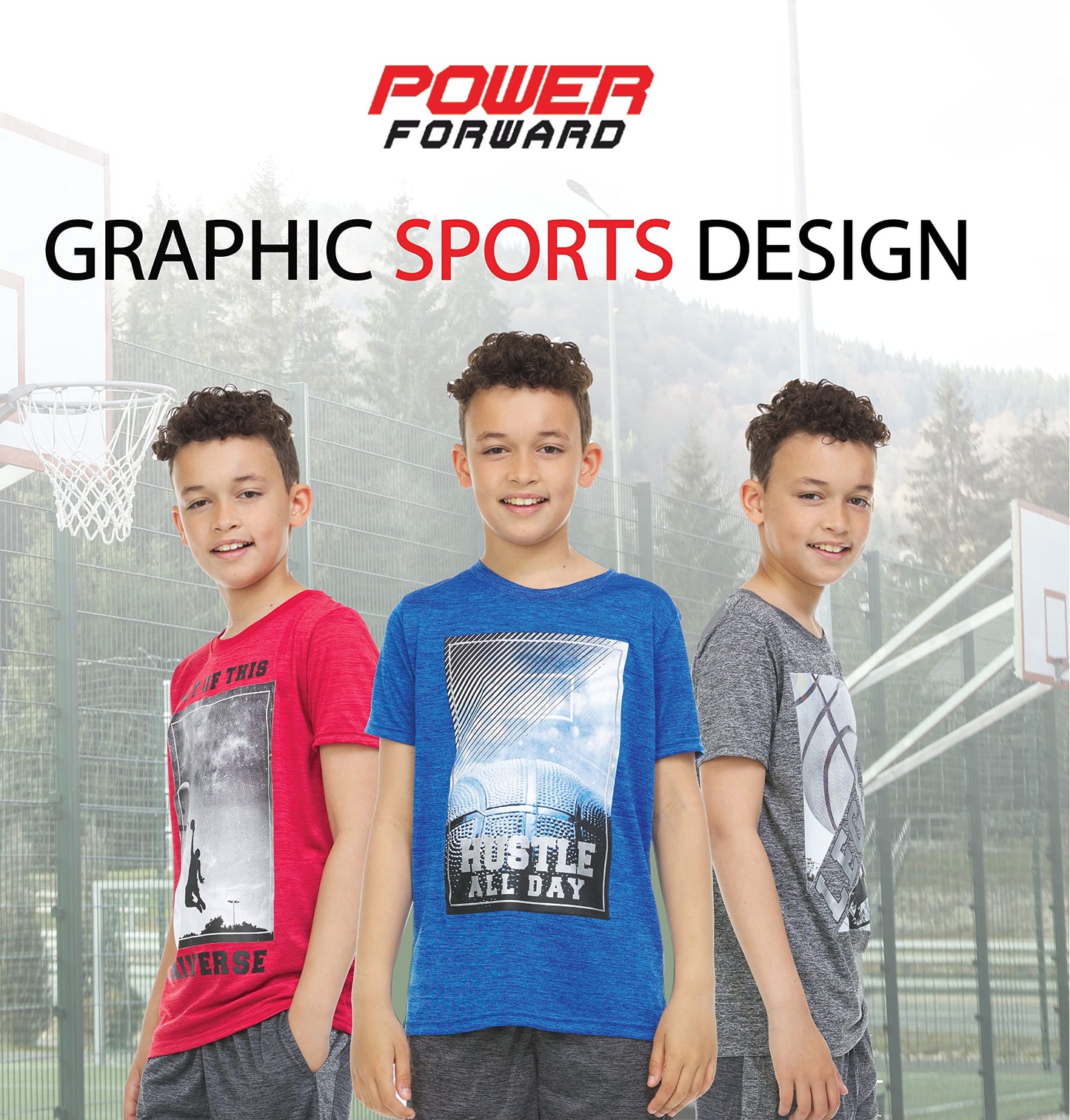 Boys T Shirts - Youth Big Kids Active Athletic Workout Sports Basketball Graphic Short Sleeve Top 4 Pack