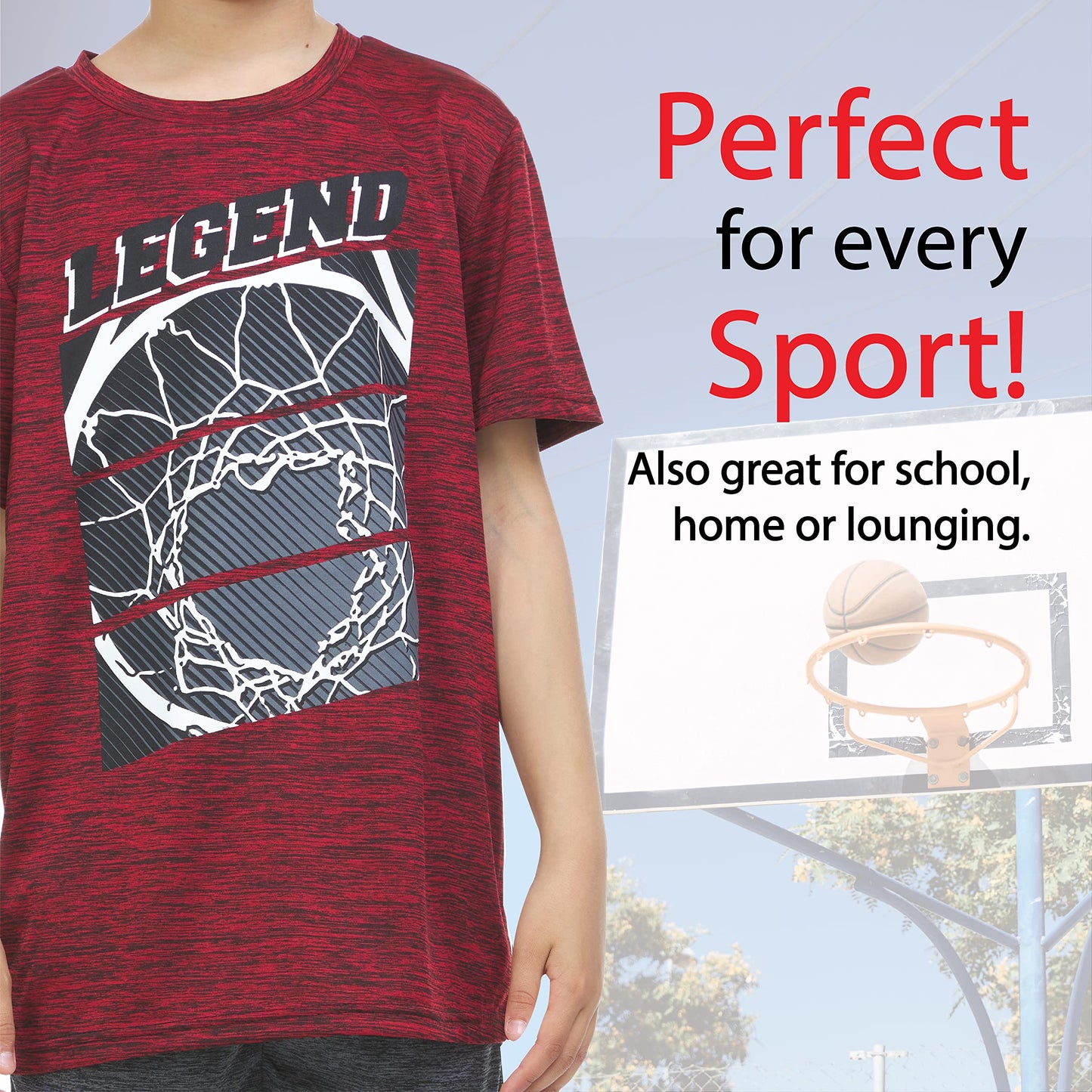 Boys T Shirts - Youth Big Kids Active Athletic Workout Sports Basketball Graphic Short Sleeve Top 4 Pack