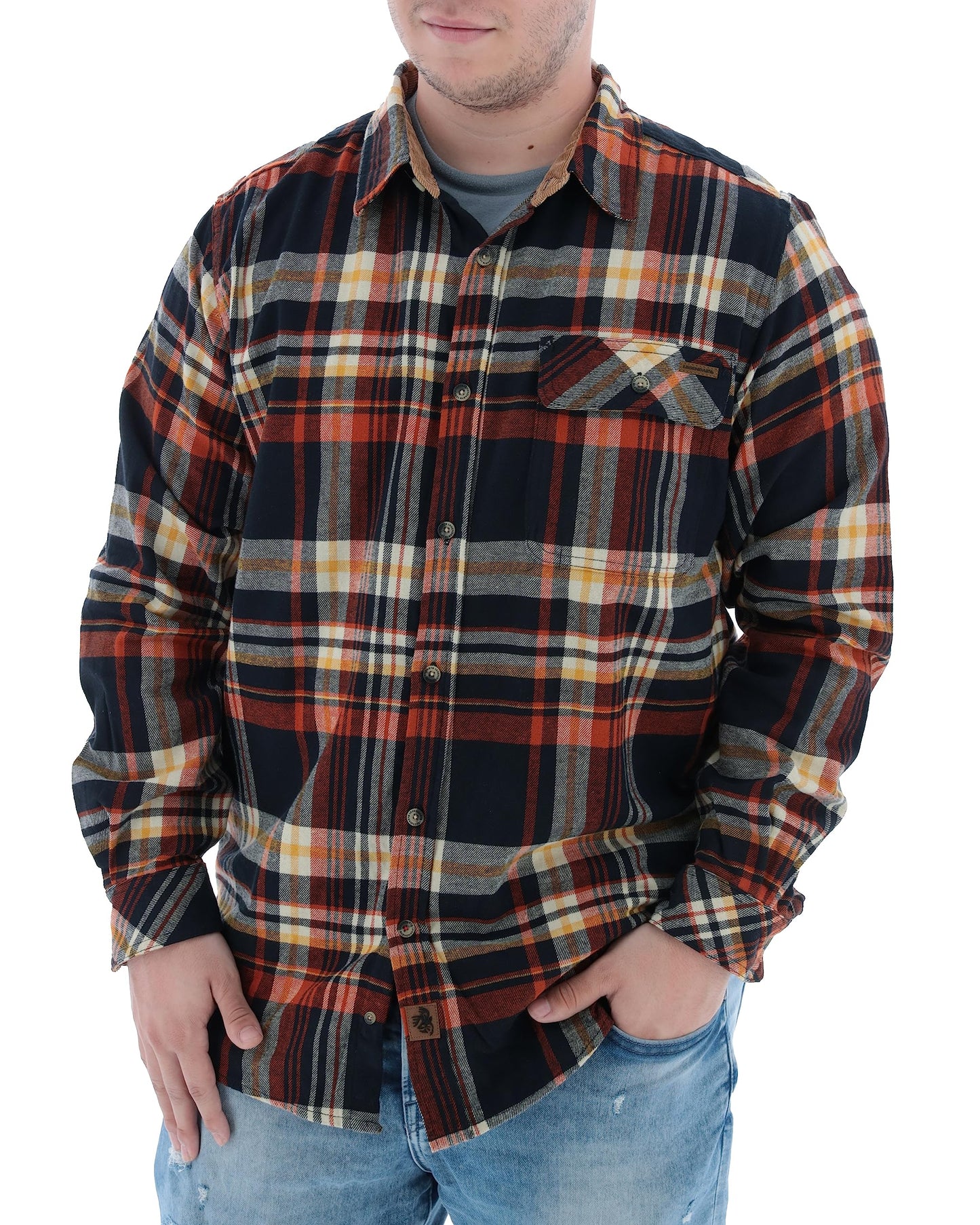 Legendary Whitetails Men's Buck Camp Flannel, Long Sleeve Plaid Button Down Casual Shirt, Corduroy Cuffs