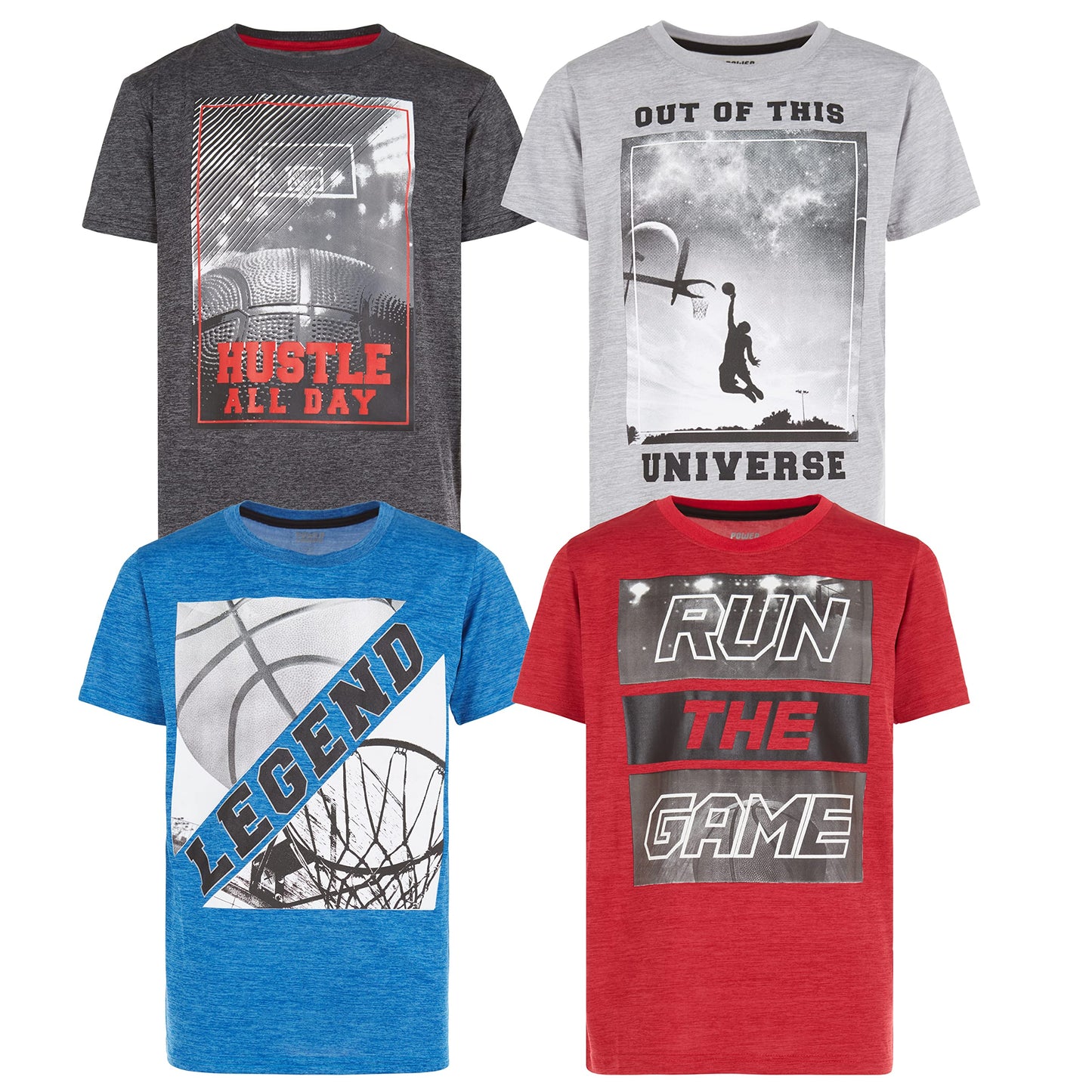 Boys T Shirts - Youth Big Kids Active Athletic Workout Sports Basketball Graphic Short Sleeve Top 4 Pack