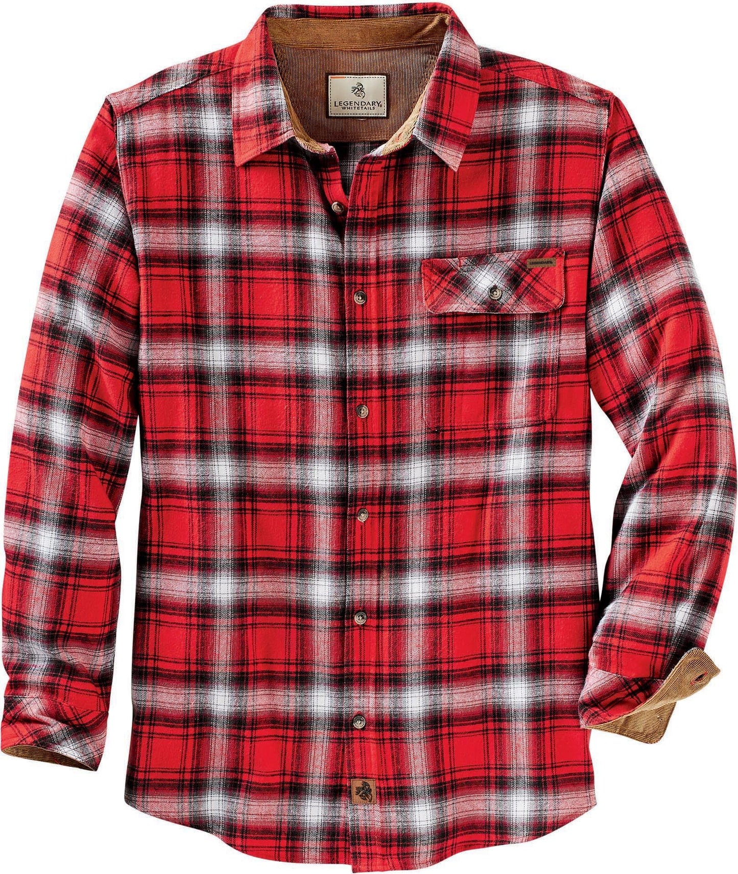 Legendary Whitetails Men's Buck Camp Flannel, Long Sleeve Plaid Button Down Casual Shirt, Corduroy Cuffs