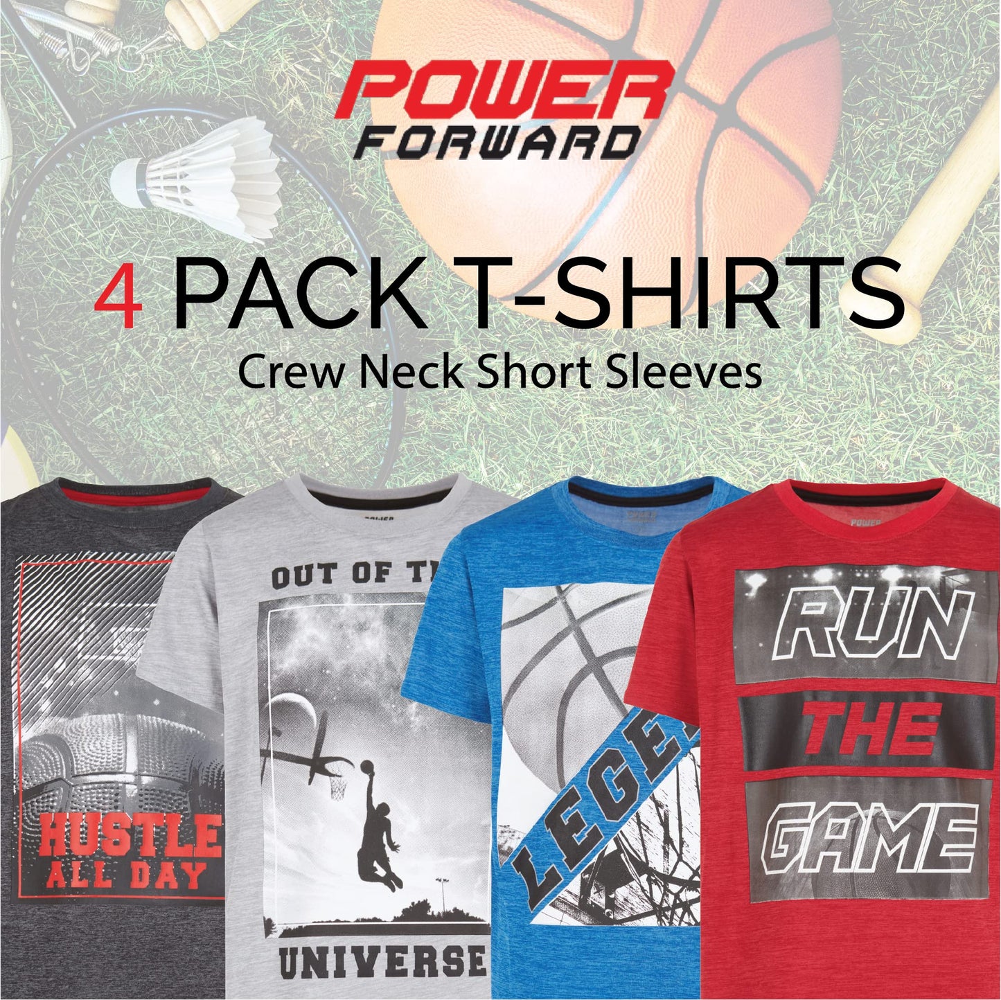 Boys T Shirts - Youth Big Kids Active Athletic Workout Sports Basketball Graphic Short Sleeve Top 4 Pack