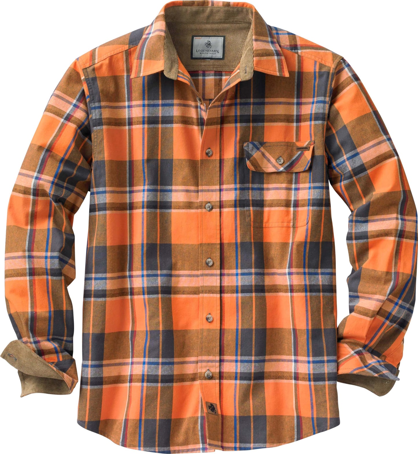 Legendary Whitetails Men's Buck Camp Flannel, Long Sleeve Plaid Button Down Casual Shirt, Corduroy Cuffs