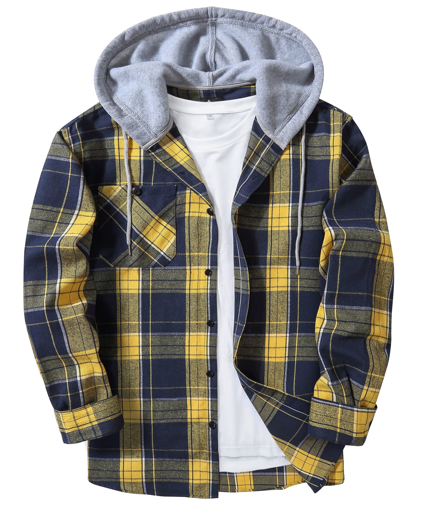 ZITY Men's Flannel Hoodie Shirts Casual Button Down Plaid Shirt Jackets for Men Long Sleeve Stylish Hooded with Pocket