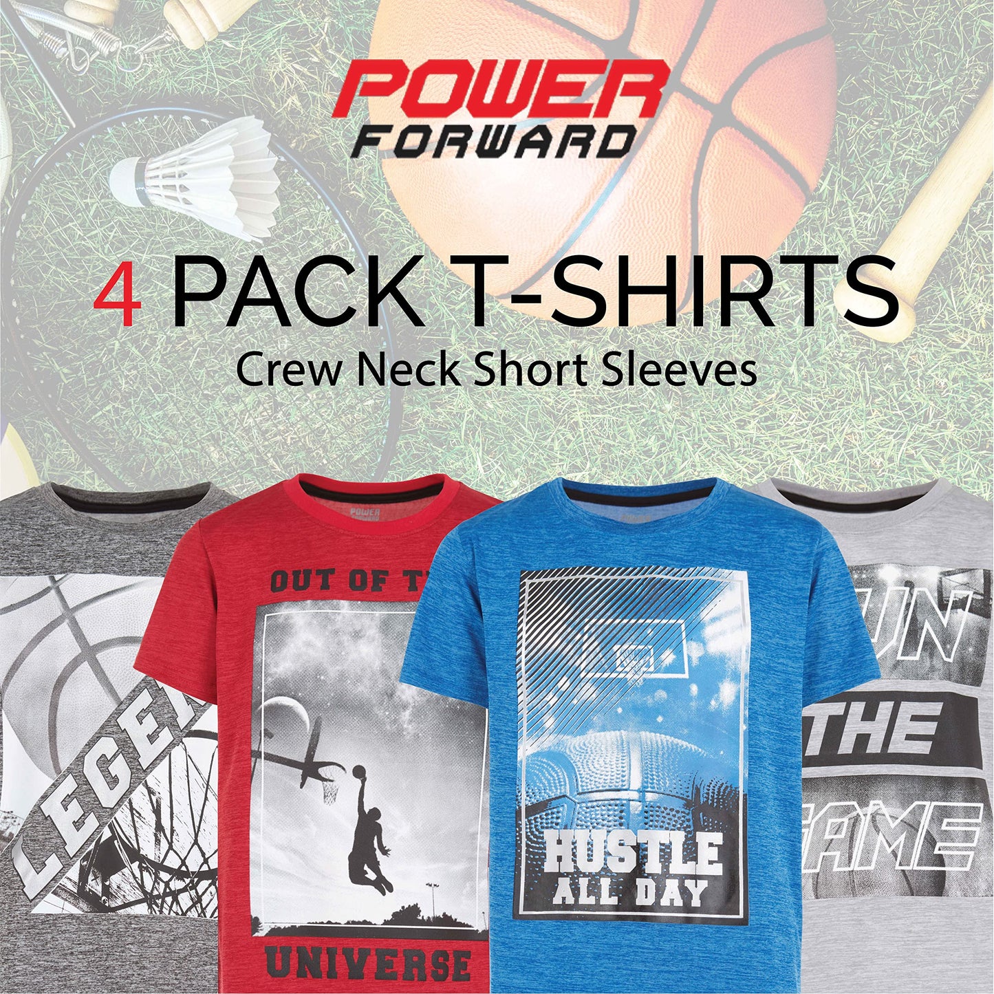 Boys T Shirts - Youth Big Kids Active Athletic Workout Sports Basketball Graphic Short Sleeve Top 4 Pack